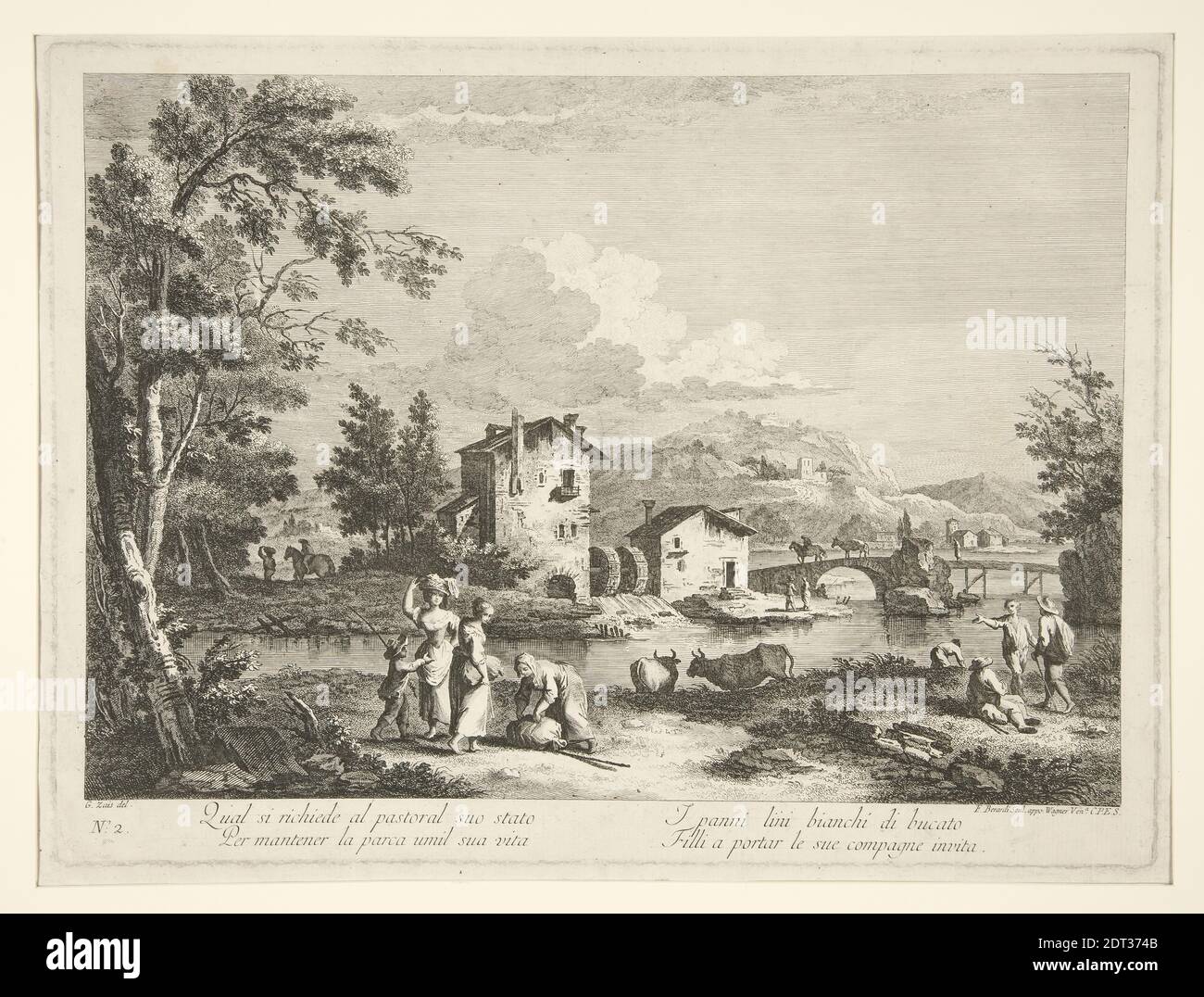 Artista: Fabio Berardi, Italiano, 1728–1788, dopo: Giuseppe Zais, Italiano, 1709–1781, Paesaggio con rovine, da una serie di 4, ca. 1740, incisione, immagine: 29.7 × 40.2 cm (11 11/16 × 15 13/16 in.), Made in Italy, Italiano, XVIII secolo, opere su carta - stampe Foto Stock