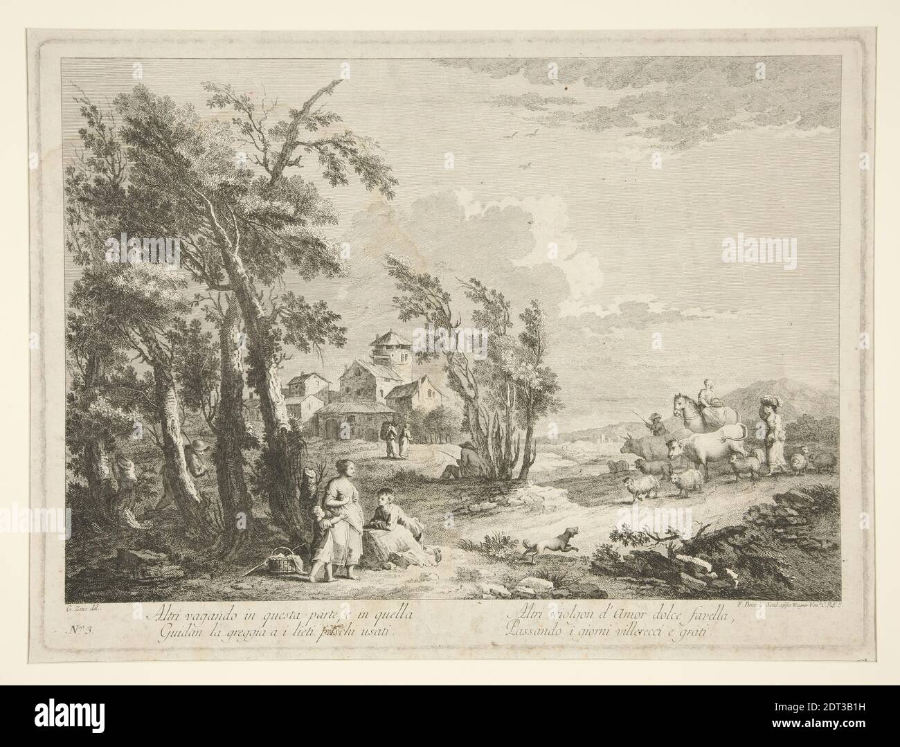 Artista: Fabio Berardi, Italiano, 1728–1788, dopo: Giuseppe Zais, Italiano, 1709–1781, Paesaggio con rovine, da una serie di 4, ca. 1740, incisione, immagine: 29.7 × 40.2 cm (11 11/16 × 15 13/16 in.), Made in Italy, Italiano, XVIII secolo, opere su carta - stampe Foto Stock