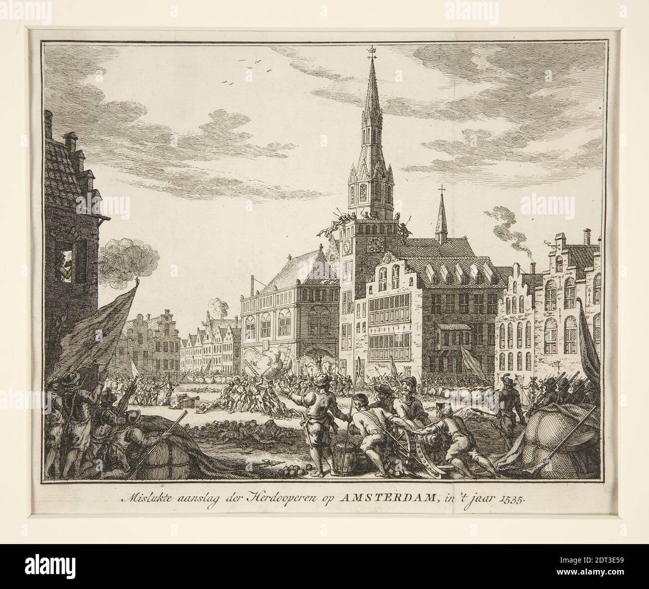Mislukle aanslag der Herdooperen op Amsterdam, i't jaar 1535, incisione e incisione, platemark: 17.2 cm (6 3/4 pollici), Made in the Netherlands, Dutch, 18 ° secolo, opere su carta - stampe Foto Stock