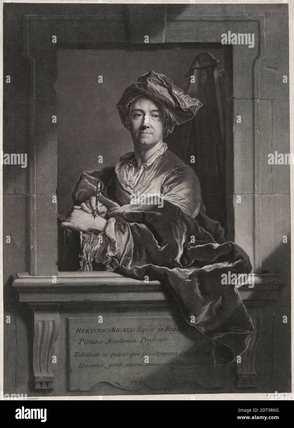 Artista: Pierre Drevet, francese, 1663–1738, dopo: Hyacinthe Rigaud, francese, 1659–1743, Hyacinthe Rigaud (1659-1743), incisione, 48.3 × 35.6 cm (19 × 14 in.), francese, XVII secolo, opere su carta - stampe Foto Stock