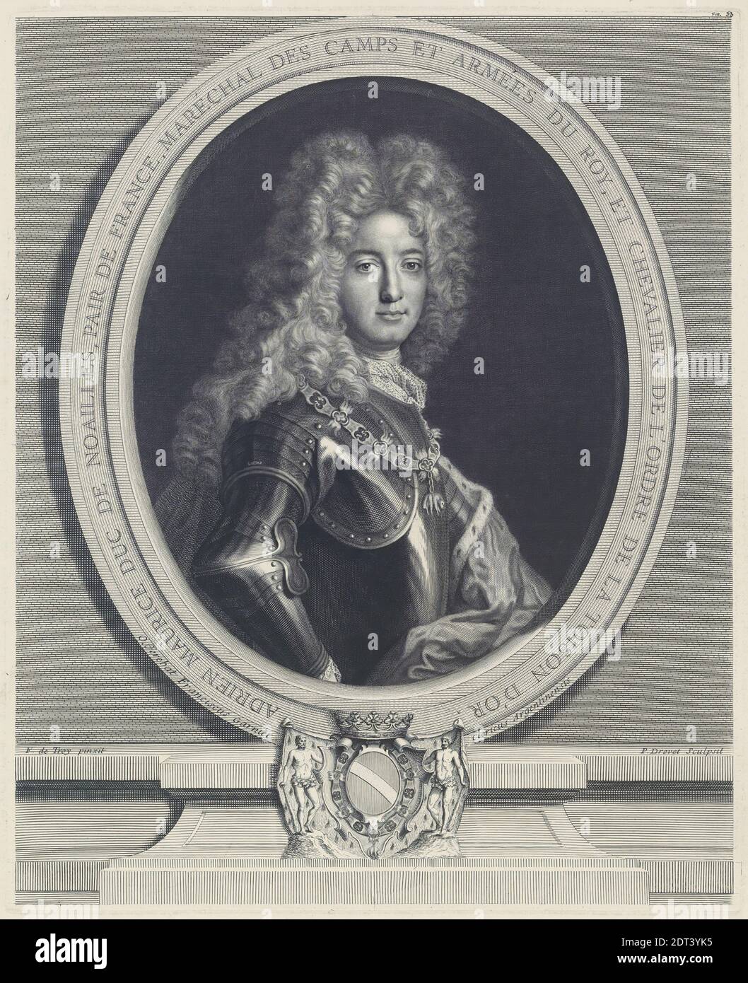 Artista: Pierre Drevet, francese, 1663–1738, dopo: François de Troy, francese, 1645–1730, Adrien Maurice, Duc de Noailles, incisione, 49.9 × 40 cm (19 5/8 × 15 3/4 in.), Made in France, Francese, XVII secolo, opere su carta - stampe Foto Stock