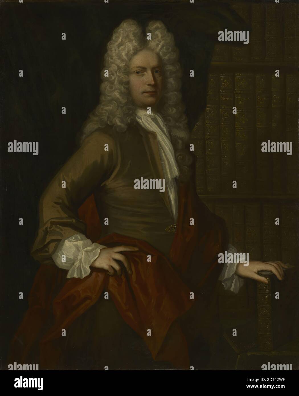 Artista, attribuito a: Sir Godfrey Kneller, britannico, 1646–1723, Geremia Dummer il giovane (c. 1679-1739), olio su tela, 50 11/16 × 41 3/8 pollici. (128.7 × 105.1 cm), inglese, 18 ° secolo, dipinti Foto Stock