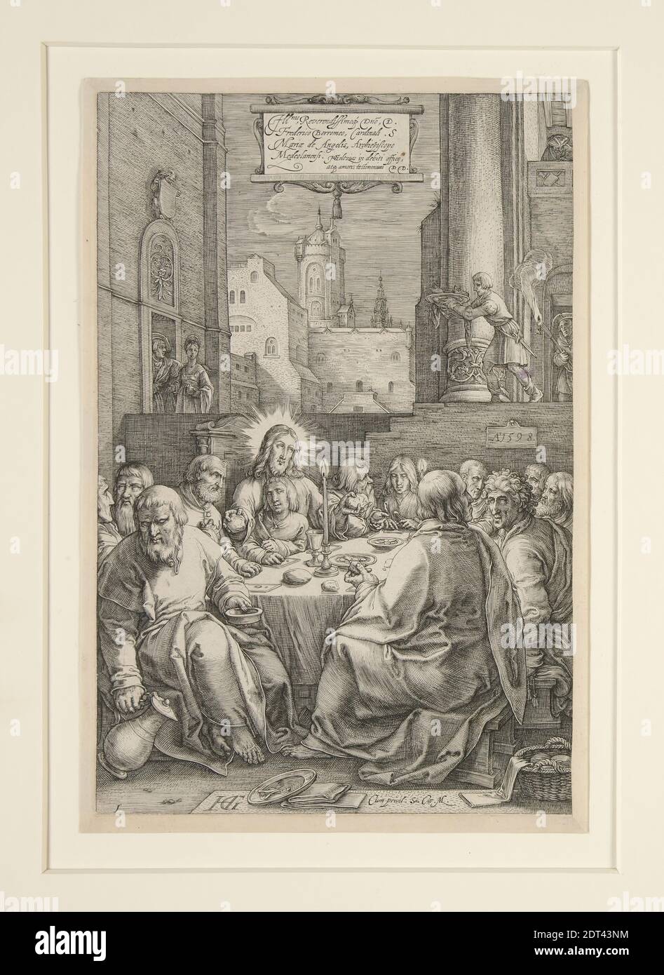 Artista: Hendrick Goltzius, olandese, 1558–1617, ultima cena, dalla Passione, n° 1 in una serie di 12 incisioni, incisione, 19.9 × 13.3 cm (7 13/16 × 5 1/4 in.), Made in the Netherlands, Dutch, XVI secolo, opere su carta - stampe Foto Stock