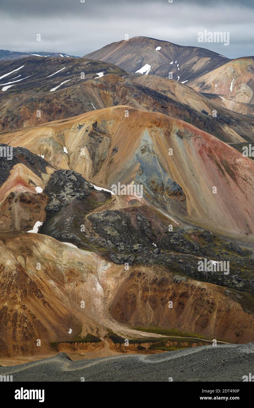 Riolite montagne, Landmannalaugar, Fjallabak Riserva Naturale, Islanda Foto Stock