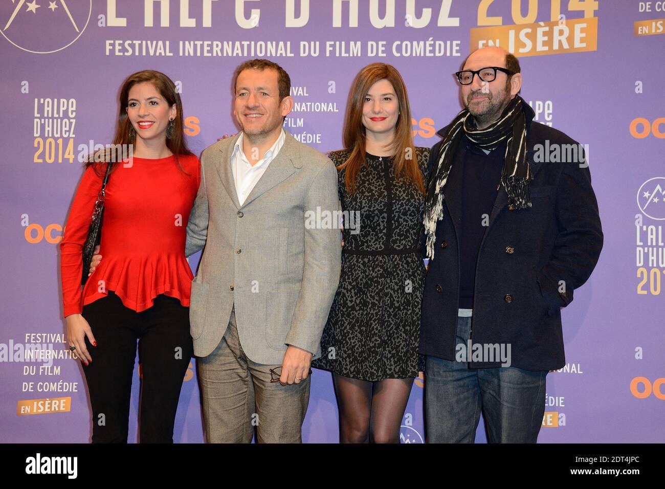Dany Boon e sua moglie Yael, Alice Pol e Kad Merad durante la 17esima cerimonia di apertura del Festival della Commedia di Alpe d'Huez, tenutasi a l'Alpe d'Huez, Francia, il 15 gennaio 2014. Foto di Nicolas Briquet/ABACAPRESS.COM Foto Stock