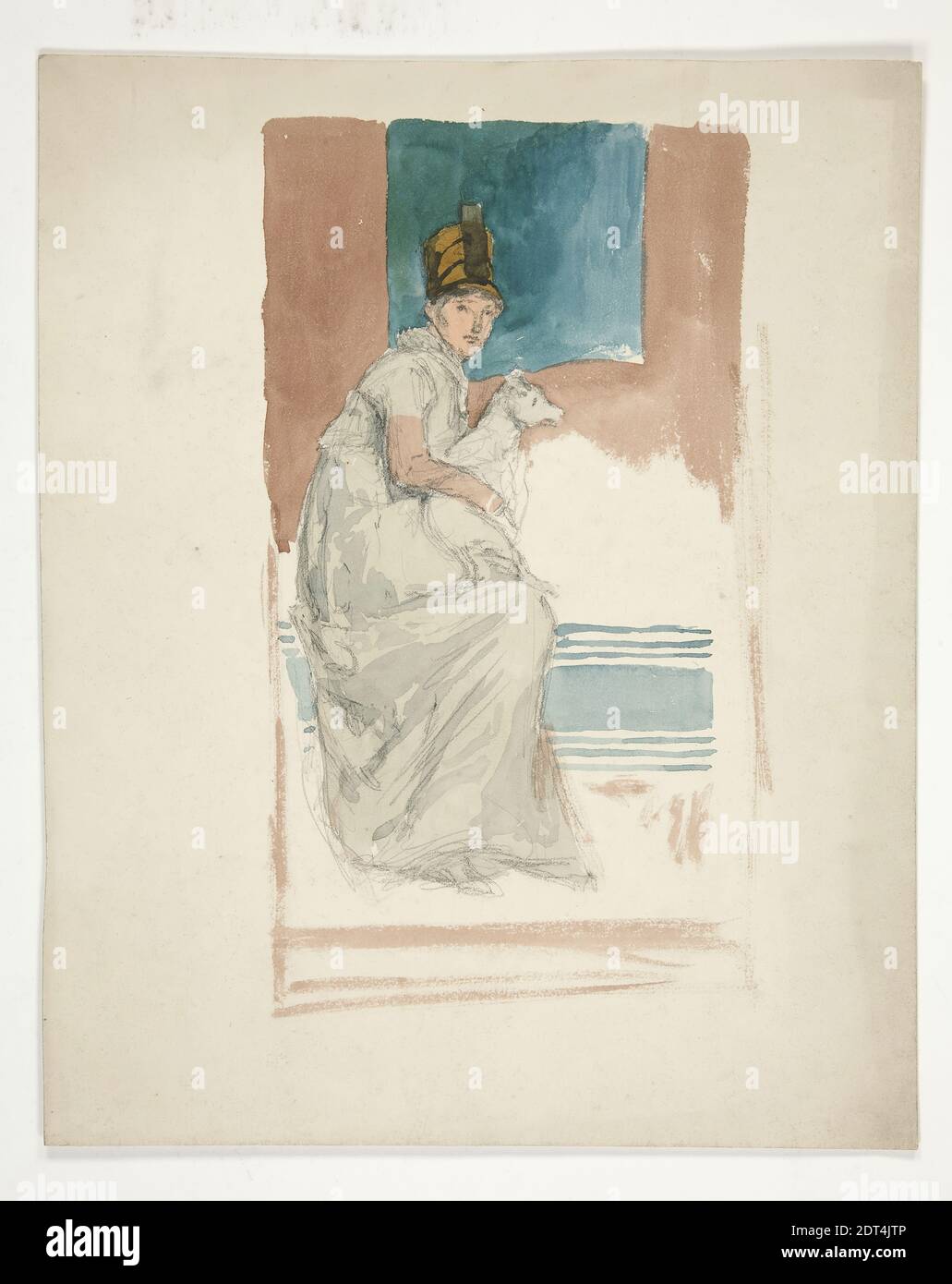 Artista: Edwin Austin Abbey, americano, 1852–1911, M.A., 1897, Donna che tiene un cane a giro, 19 ° secolo, grafite, acquerello, 11 1/4 × 9 pollici. (28.6 × 22.9 cm), Made in United States, American, 19 ° secolo, opere su carta - disegni e acquerelli Foto Stock