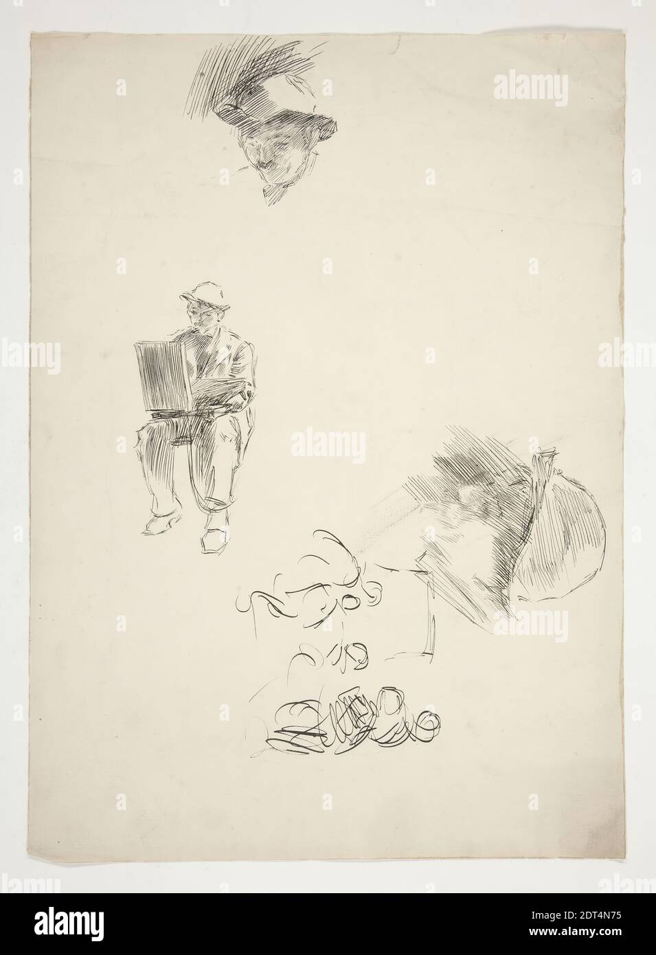 Artist: Edwin Austin Abbey, American, 1852–1911, M.A., 1897, Studies of an artist, sketching, Pen and ink, Lay, 34.7 × 25.1 cm (13 11/16 × 9 7/8 in.), made in United States, American, 19th Century, Works on Paper - Drawings and Watercolours Foto Stock