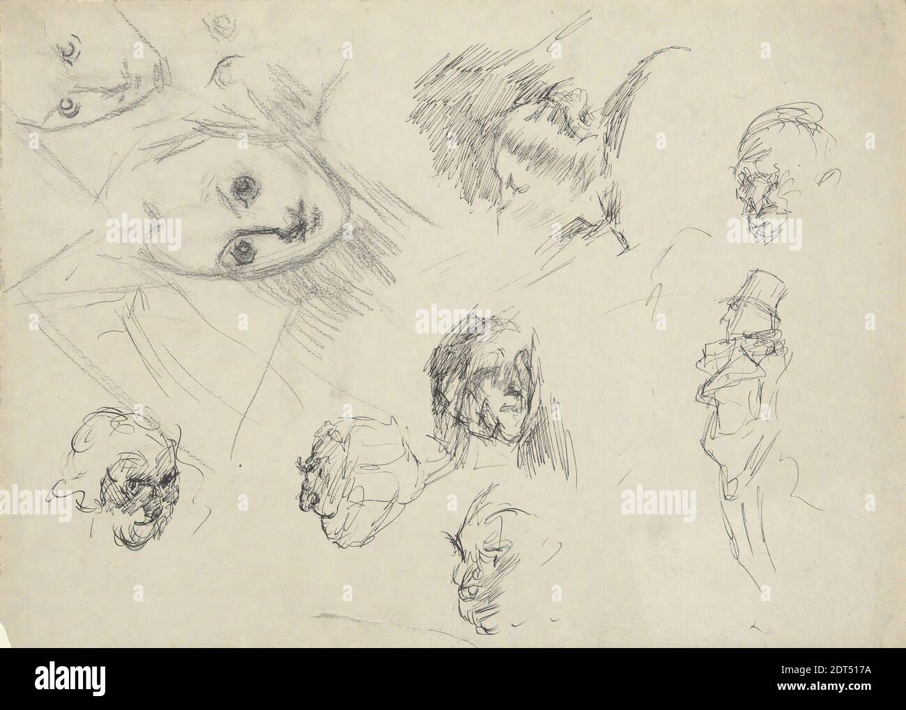 Artist: Edwin Austin Abbey, American, 1852–1911, M.A., 1897, Studies of heads, Pen and black ink, black gesso, grafite, 23.5 × 32.8 cm (9 1/4 × 12 15/16 in.), made in United States, American, 19th Century, Works on Paper - Drawings and Watercolours Foto Stock