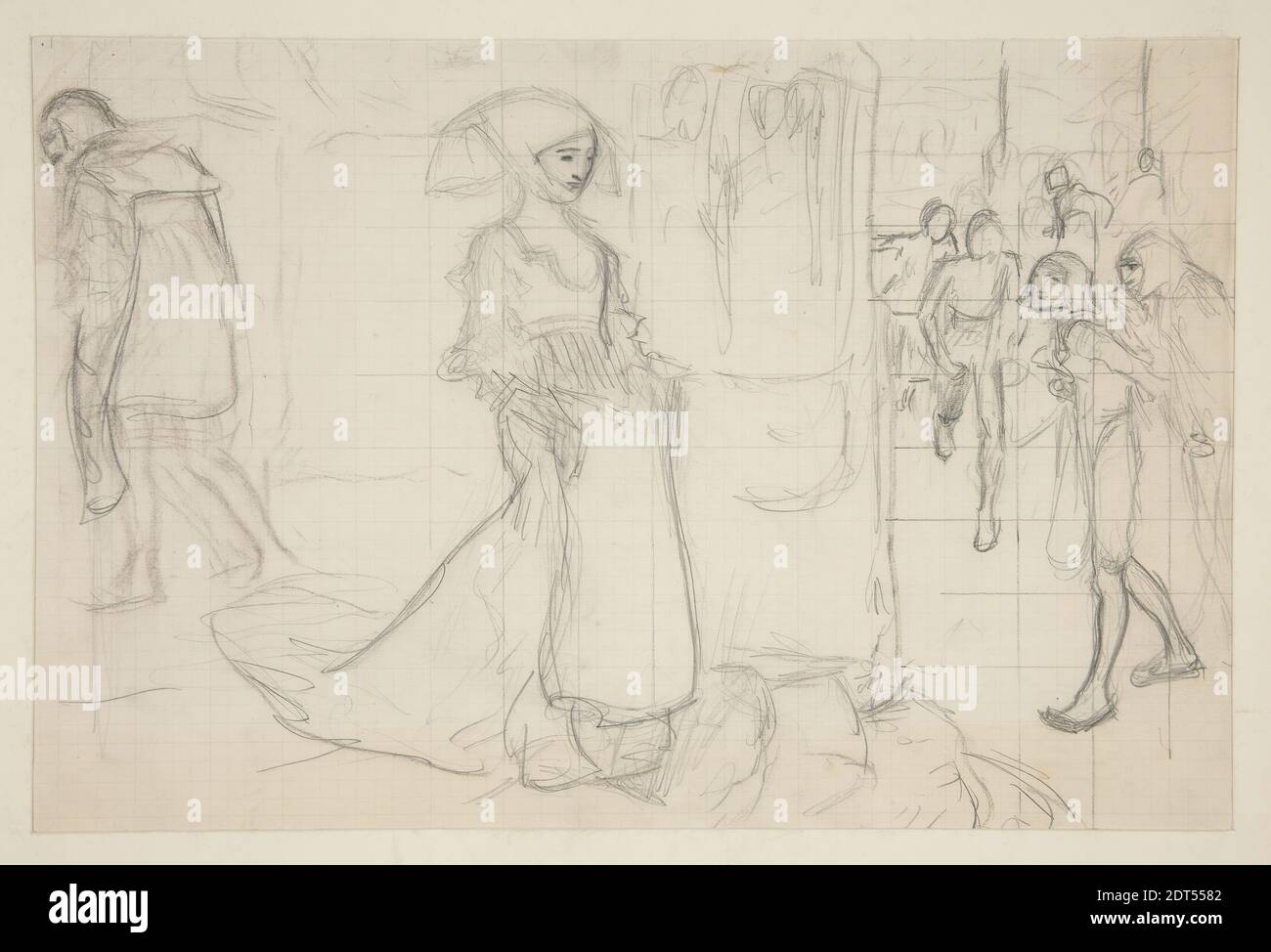 Artist: Edwin Austin Abbey, American, 1852–1911, M.A., 1897, studio di composizione per la pittura Faust e Margaret, Graphite, squadrato in grafite, 27.8 × 41.6 cm (10 15/16 × 16 3/8 in.), made in United States, American, 19th Century, Works on Paper - Drawings and Watercolours Foto Stock