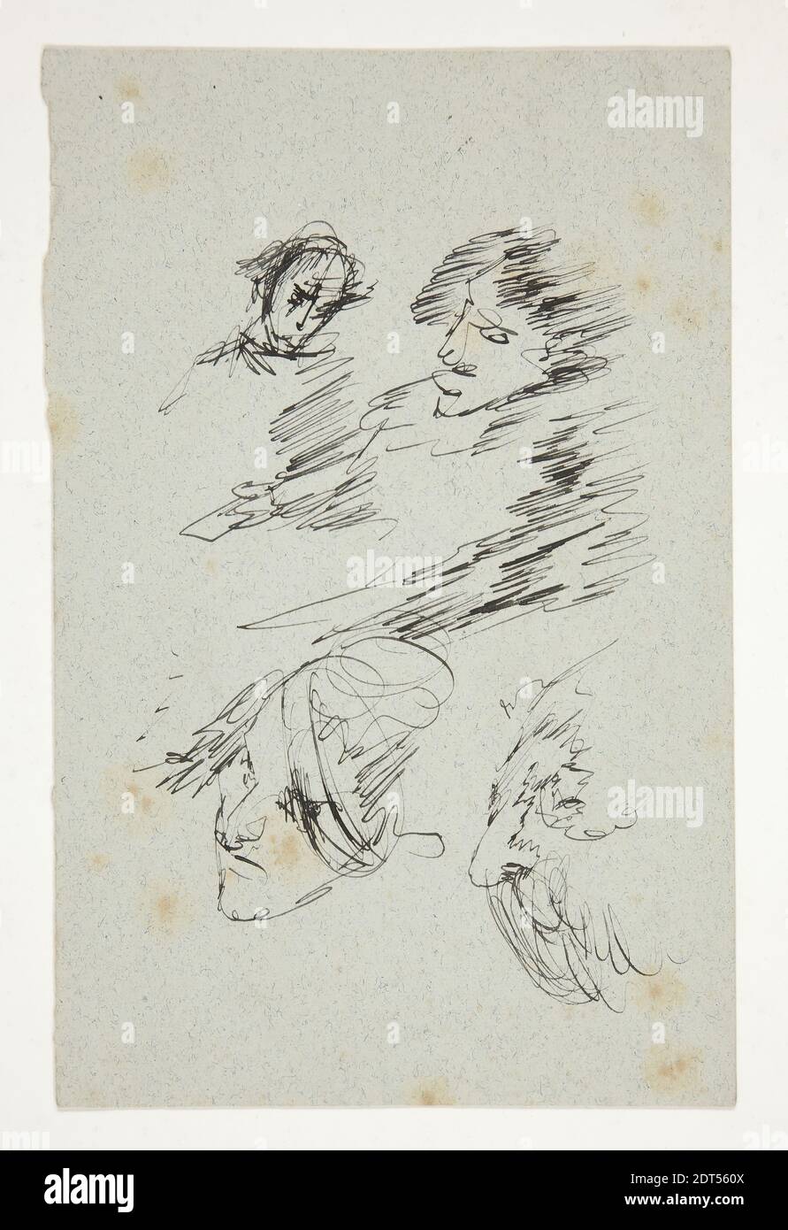 Artist: Edwin Austin Abbey, American, 1852–1911, M.A., 1897, Studies of heads, Pen and ink on gray paper, 15 × 9.8 cm (5 7/8 × 3 7/8 in.), made in United States, American, 19th Century, Works on Paper - Drawings and Watercolours Foto Stock