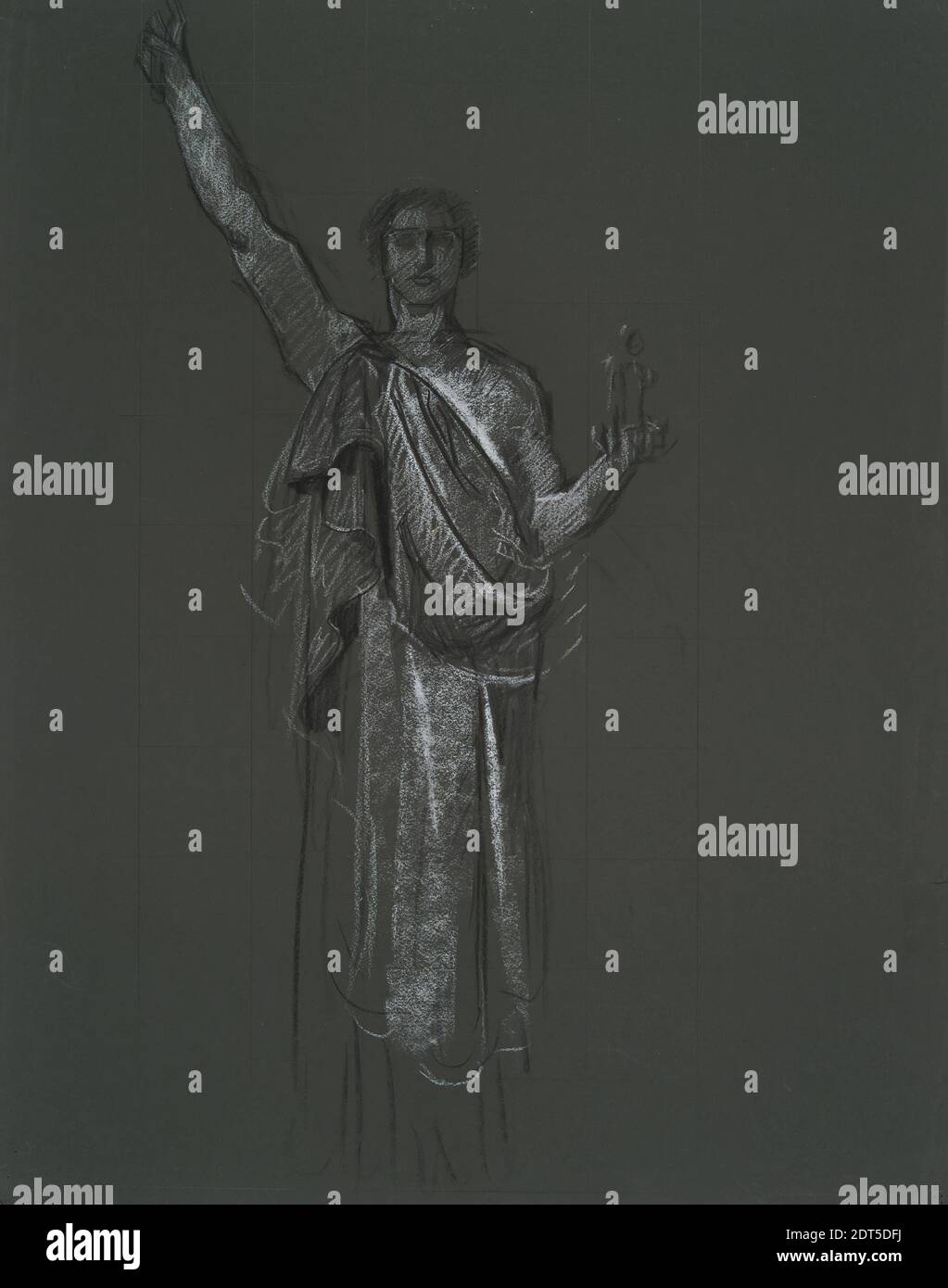 Artist: Edwin Austin Abbey, American, 1852–1911, M.A., 1897, Study for allegorical figure of Art, rondel nella rotonda del palazzo del campidoglio della Pennsylvania, Harrisburg, 1902-1911, calchi bianchi e neri, quadrati in gesso nero, wove verde scuro, 72.2 × 56.8 cm (28 7/16 × 22 3/8 in.), Made in United States, American, 19 ° secolo, opere su carta - disegni e acquerelli Foto Stock