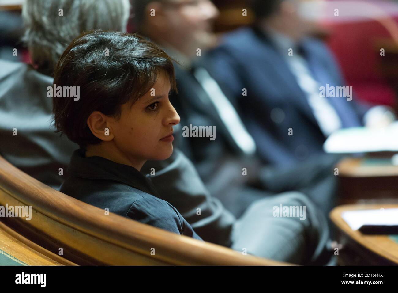 Najat Vallaud-Belkacem, portavoce del Ministro junior per i diritti della donna e del Governo, ha illustrato la partecipazione al tempo delle interrogazioni (QAG) al Senato, a Parigi, in Francia, il 23 gennaio 2014. Foto di Romain boe/ABACAPRESS.COM Foto Stock