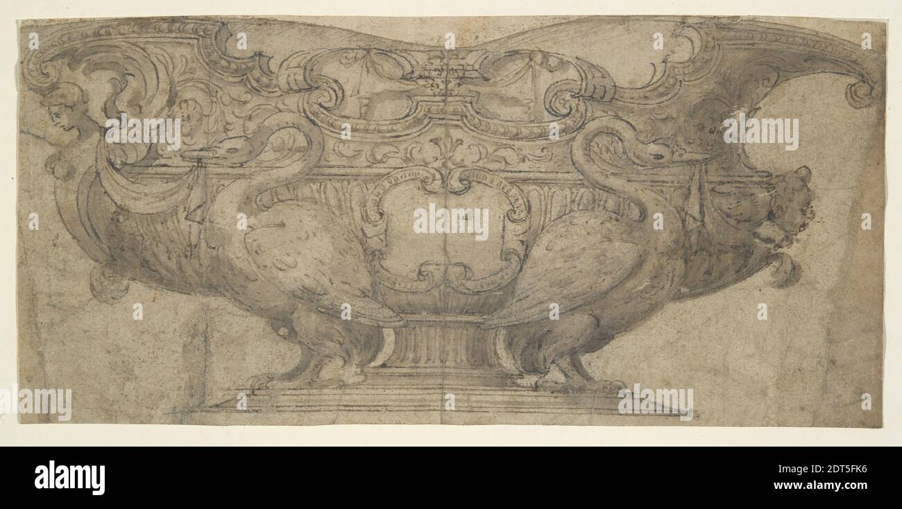 Design orafo, disegno inchiostro e lavaggio Seppia, 8.6 × 18.2 cm (3 3/8 × 7 3/16 in.), Made in France, French, 17 ° secolo, opere su carta - disegni e acquerelli Foto Stock