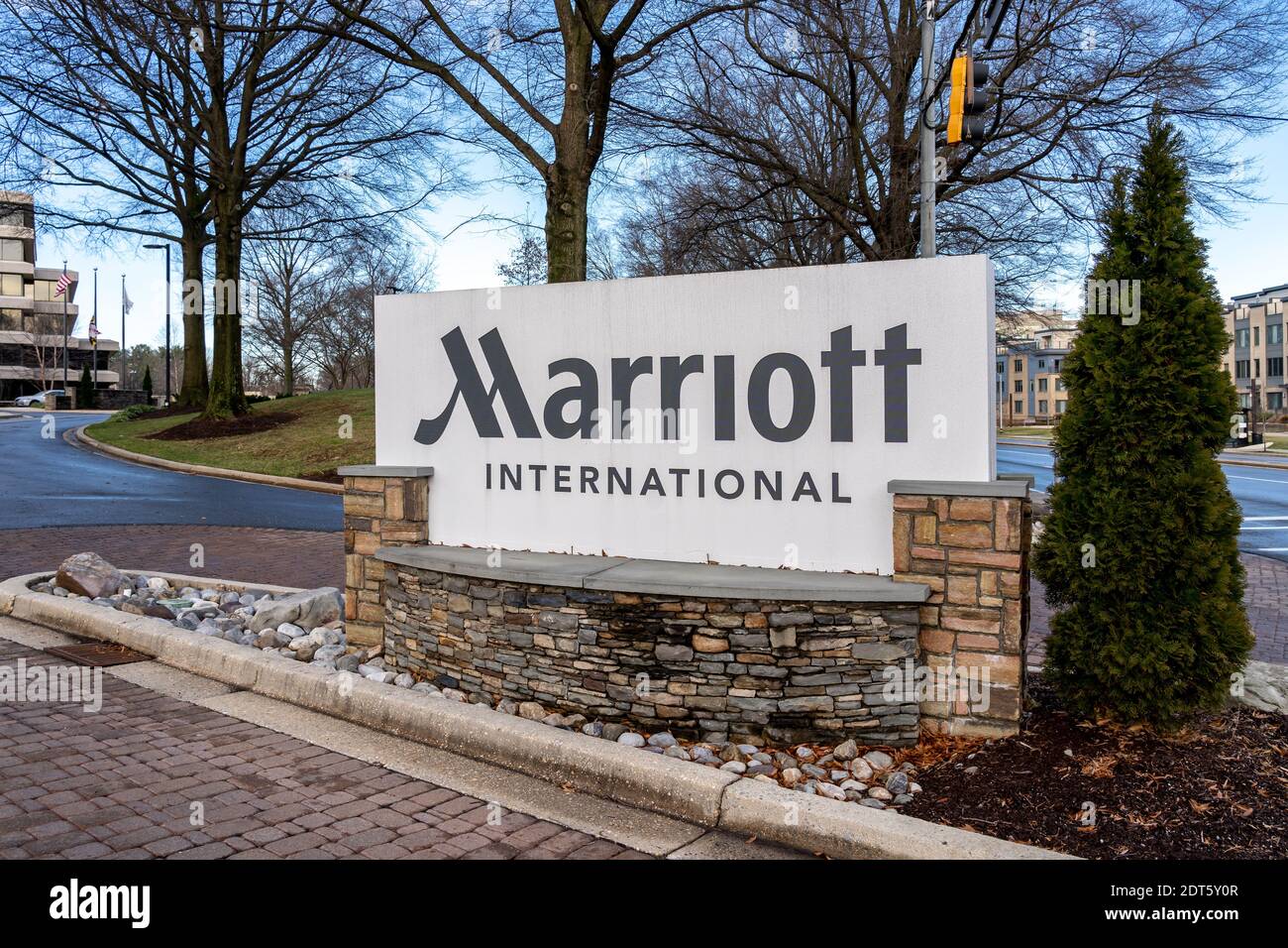 Marriott International firma fuori dalla loro sede centrale nel Maryland USA Foto Stock