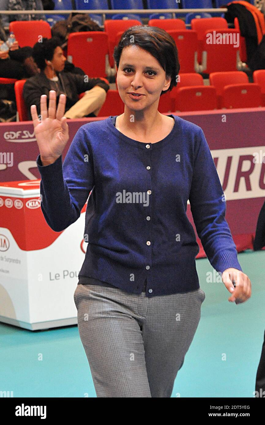 Ministro dei diritti della donna e portavoce del governo Najat Vallaud Belkacem in occasione di una prima partita al GDF SUEZ Open allo Stade de Coubertin, Parigi, 31 gennaio 2014. Foto di Thierry Plessis/ABACAPRESS.COM Foto Stock