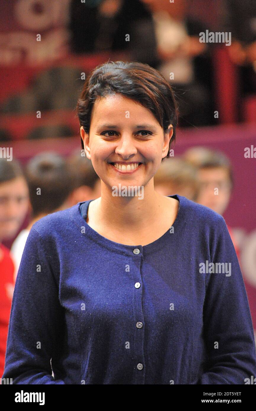 Ministro dei diritti della donna e portavoce del governo Najat Vallaud Belkacem in occasione di una prima partita al GDF SUEZ Open allo Stade de Coubertin, Parigi, 31 gennaio 2014. Foto di Thierry Plessis/ABACAPRESS.COM Foto Stock