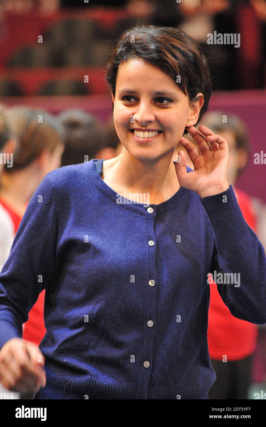 Ministro dei diritti della donna e portavoce del governo Najat Vallaud Belkacem in occasione di una prima partita al GDF SUEZ Open allo Stade de Coubertin, Parigi, 31 gennaio 2014. Foto di Thierry Plessis/ABACAPRESS.COM Foto Stock