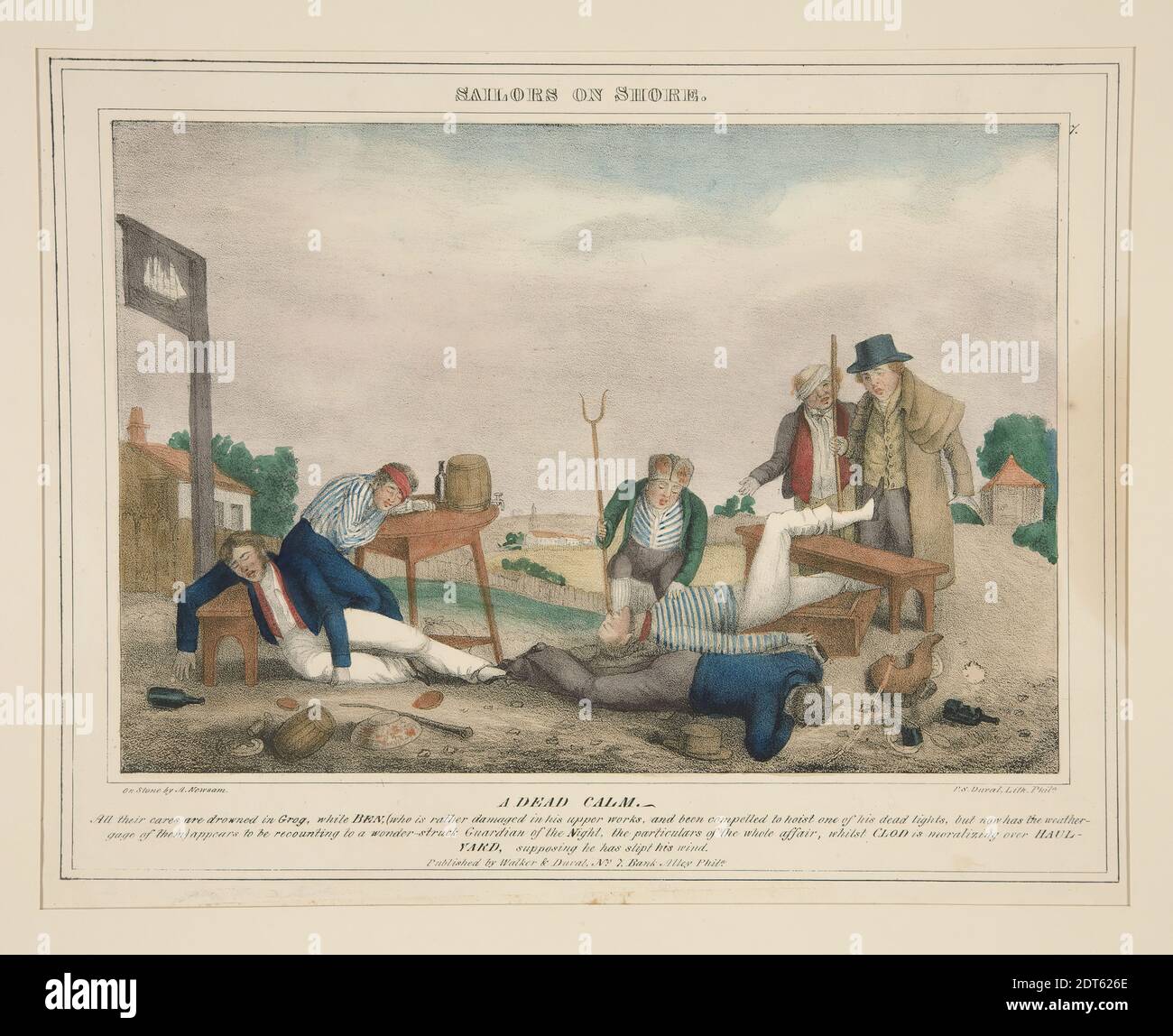 Artista: Peter S. Duval, americano, nato Francia, 1805–1886, dopo: James Queen, americano, 1824–1877, marinai a Shore. A Dead calm. 7., litografia, foglio: 26.8 × 34.2 cm (10 9/16 × 13 7/16 in.), Made in United States, American, 19th Century, opere su carta - stampe Foto Stock