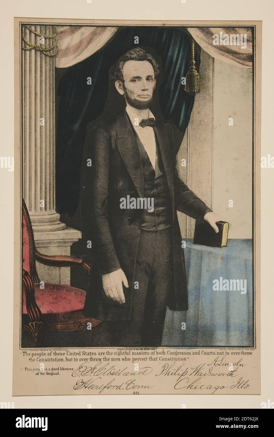 Artist: E. Kellogg, American, Abraham Lincoln, litografia in colori, foglio: 37.6 × 27.5 cm (14 13/16 × 10 13/16 in.), Made in United States, American, 19th Century, Works on Paper - Prints Foto Stock