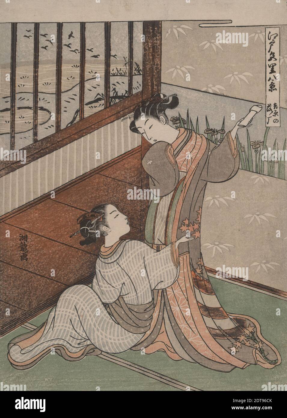 Artista: Isoda Koryūsai, giapponese, circa 1764–88, Geese discendente a Yoshiwara: Otto viste dei quartieri di piacere Edo, XVIII secolo, stampa in legno policromo, foglio: 10 1/4 × 7 1/2 pollici. (26 × 19.1 cm), Giappone, Giapponese, periodo Edo (1615–1868), opere su carta - stampe Foto Stock