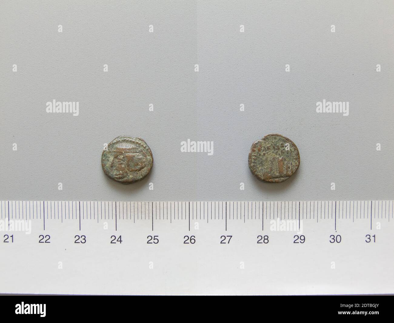 Governatore: Orode i, re di Partia, governò ca. 85–80 B.C., Zecca: Partia, moneta di Orode i, re di Partia da Partia, 80–75 a.C., rame, 3.95 g, 20 mm, 1:00, fabbricato in Partia, Parthiano, i secolo a.C., Numismatica Foto Stock