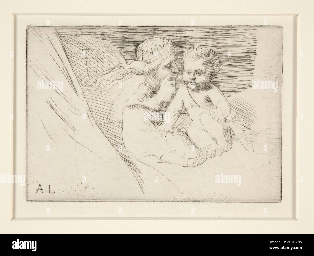 Artista: Alphonse Legros, Francese, 1837–1911, Mab et Cupidon (Mab e Cupido), DriyPOINT, platemark: 8 × 11.6 cm (3 1/8 × 4 9/16 in.), Francese, XIX secolo, opere su carta - stampe Foto Stock