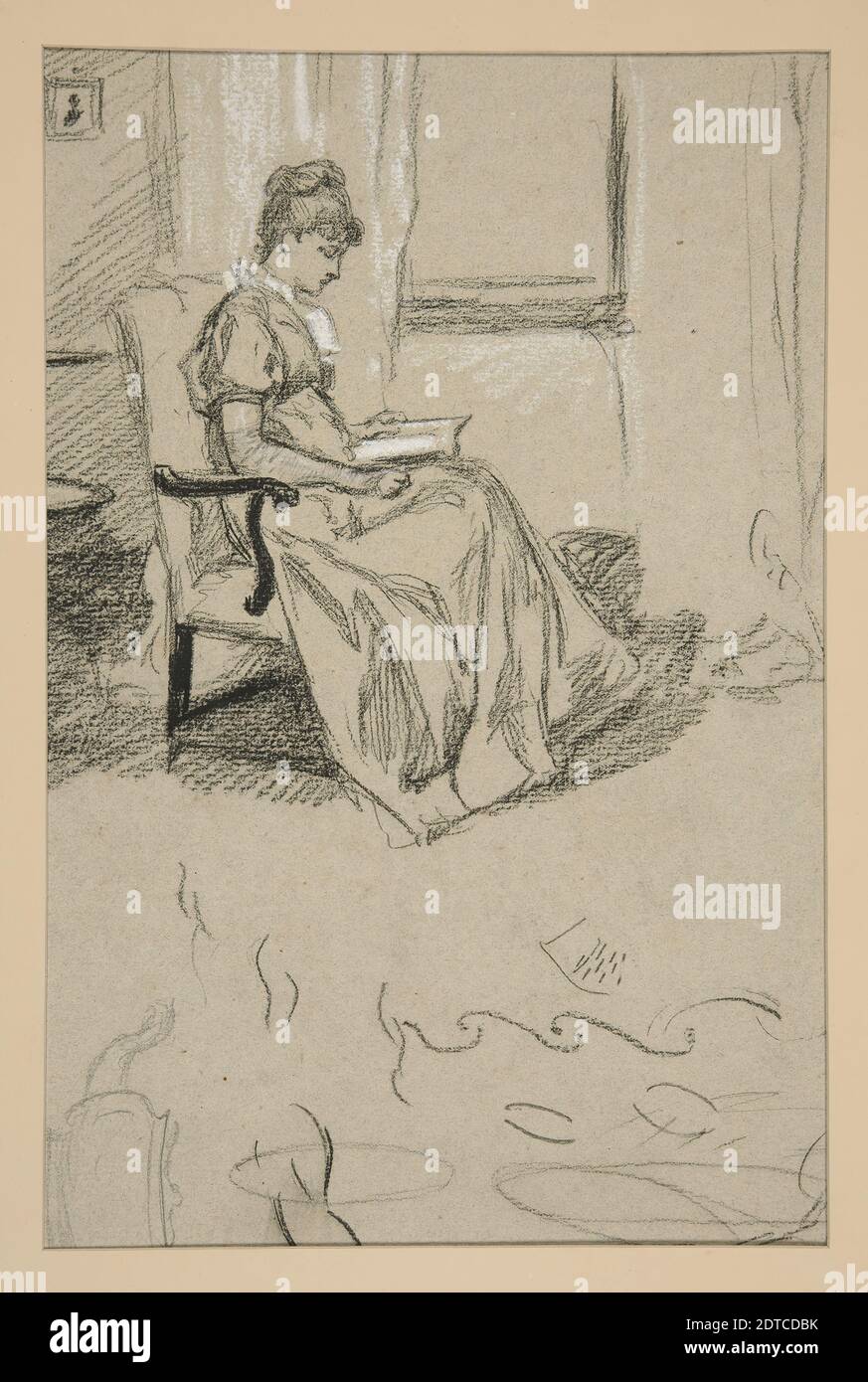 Artist: Edwin Austin Abbey, American, 1852–1911, M.A., 1897, Ritratto della signora Abbey, Reading, calchi bianchi e neri, wove, 35 × 25.1 cm (13 3/4 × 9 7/8 in.), made in United States, American, 19th Century, Works on Paper - Drawings and Watercolours Foto Stock