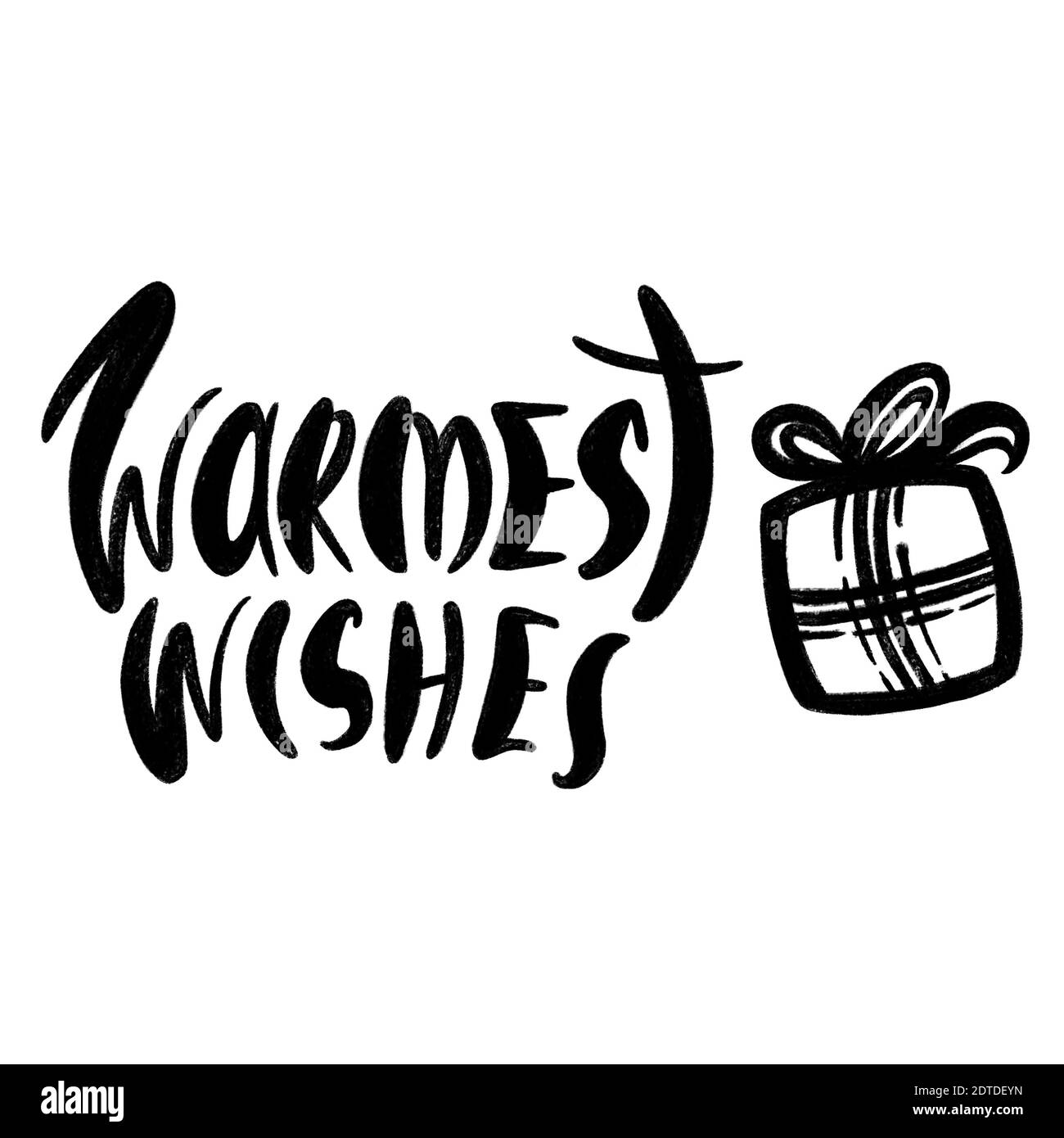 I desideri più caldi. Citazione scritta a mano per le carte di Capodanno e Natale. Iscrizione calligrafica auguri più caldi con il presente. Foto Stock