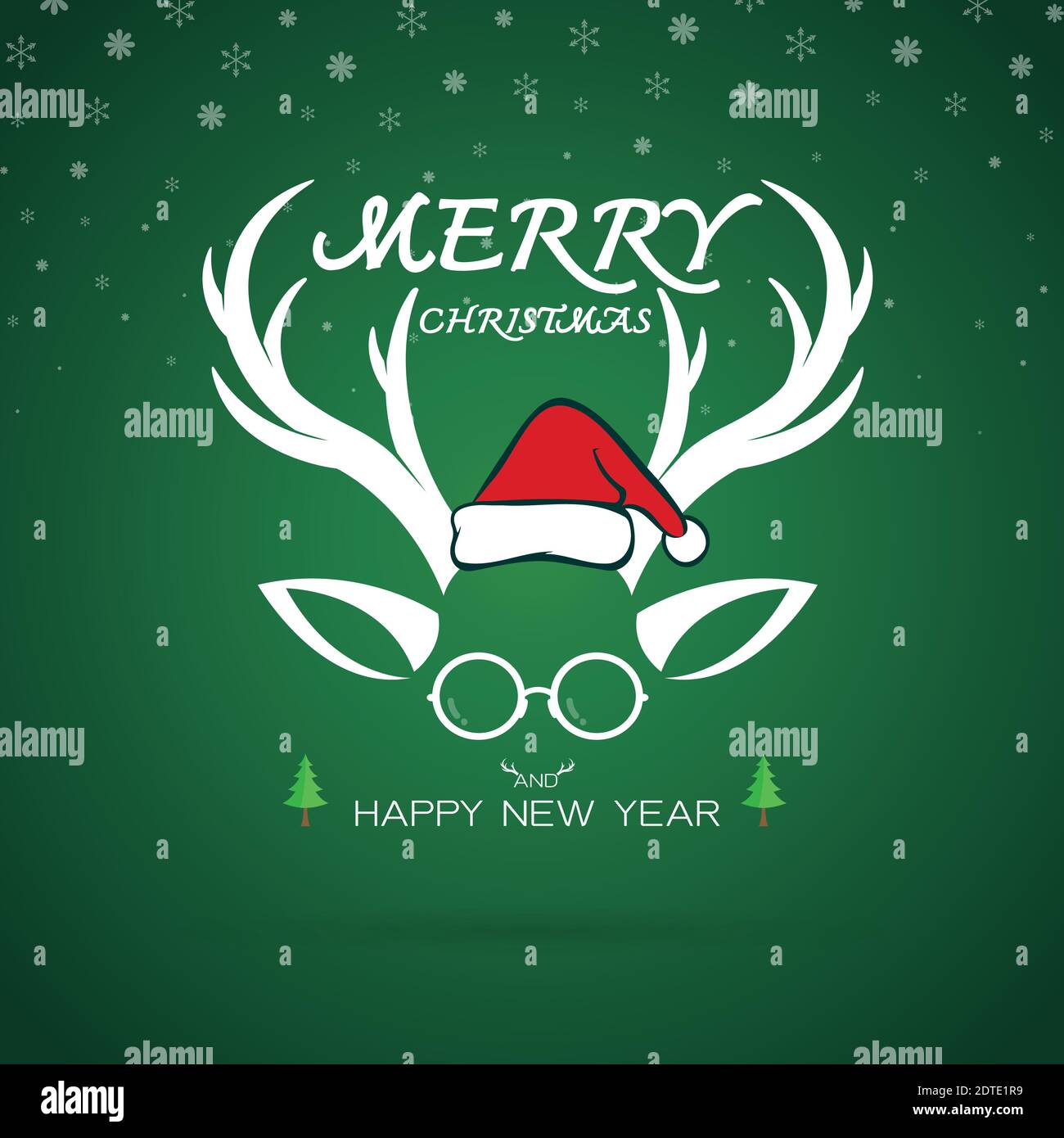 Immagine vettoriale di un biglietto d'auguri di natale. Antler e santa cappello e occhiali. Allegra scritta di Natale. Illustrazione Vettoriale