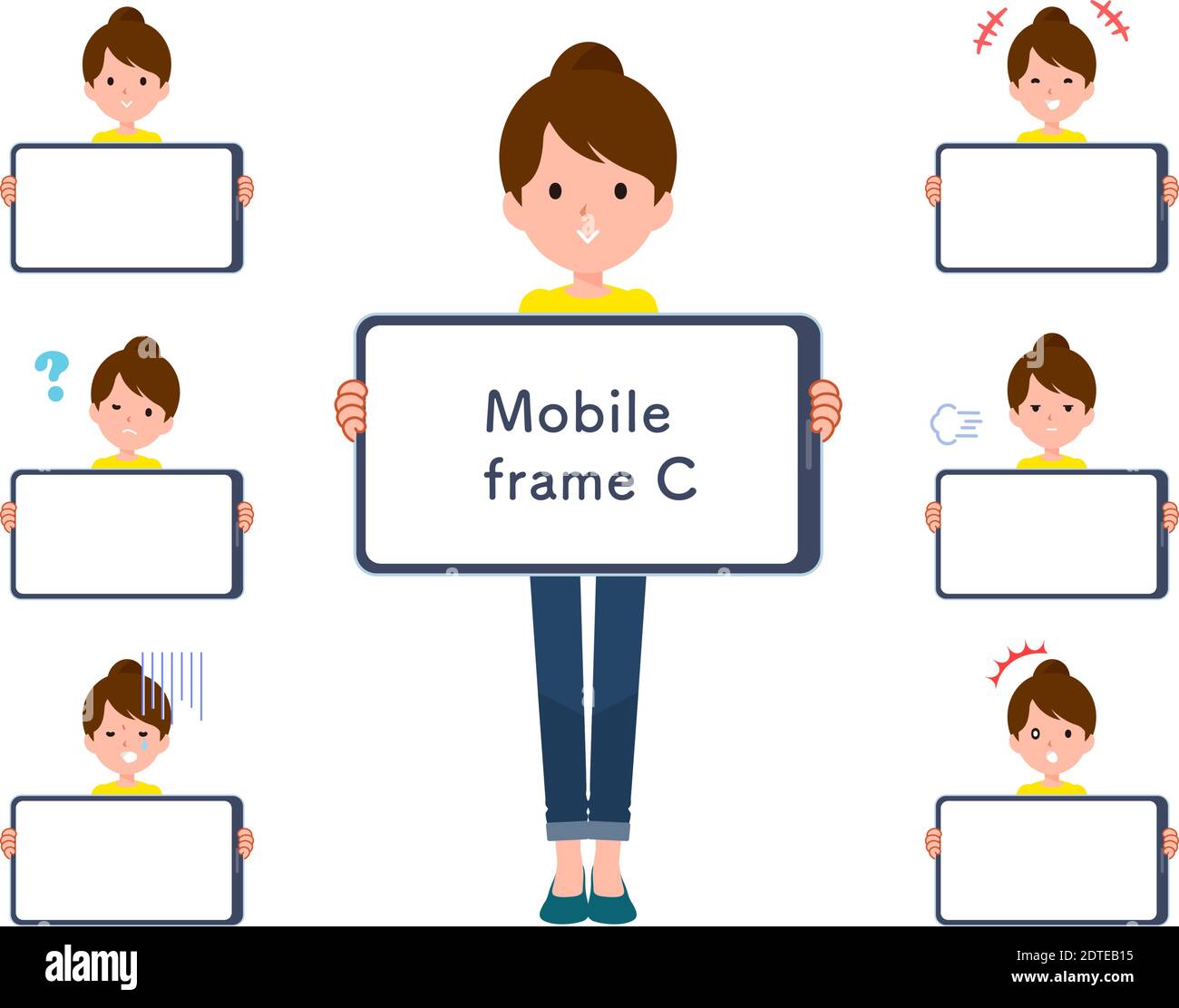 Una serie di schermi per donne e smartphone.(C) è un'arte vettoriale, quindi è facile da modificare. L'interno dello schermo è trasparente, quindi è facile da montare. Illustrazione Vettoriale
