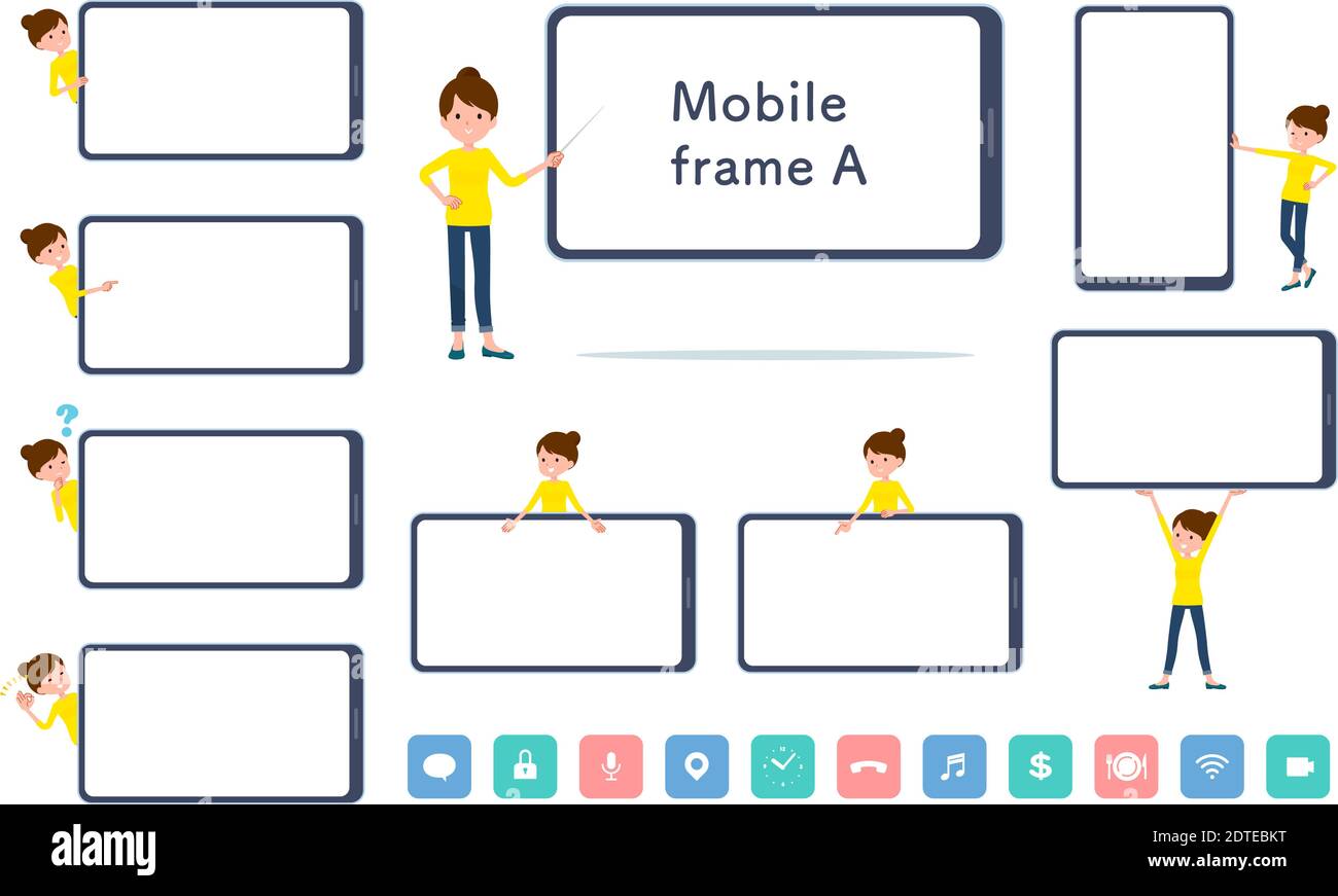 Un set di donne e smartphone schermo.(A) è vettoriale arte in modo che è facile da modificare.l'interno dello schermo è trasparente, quindi è facile da montare. Illustrazione Vettoriale