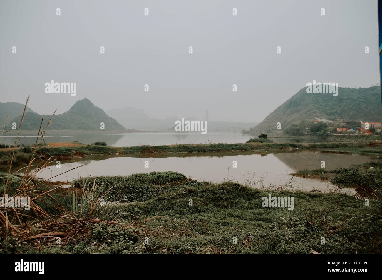 Scenario cinematografico di una mattinata foggosa nel lago Yen Thang A Ninh Binh Vietnam Foto Stock