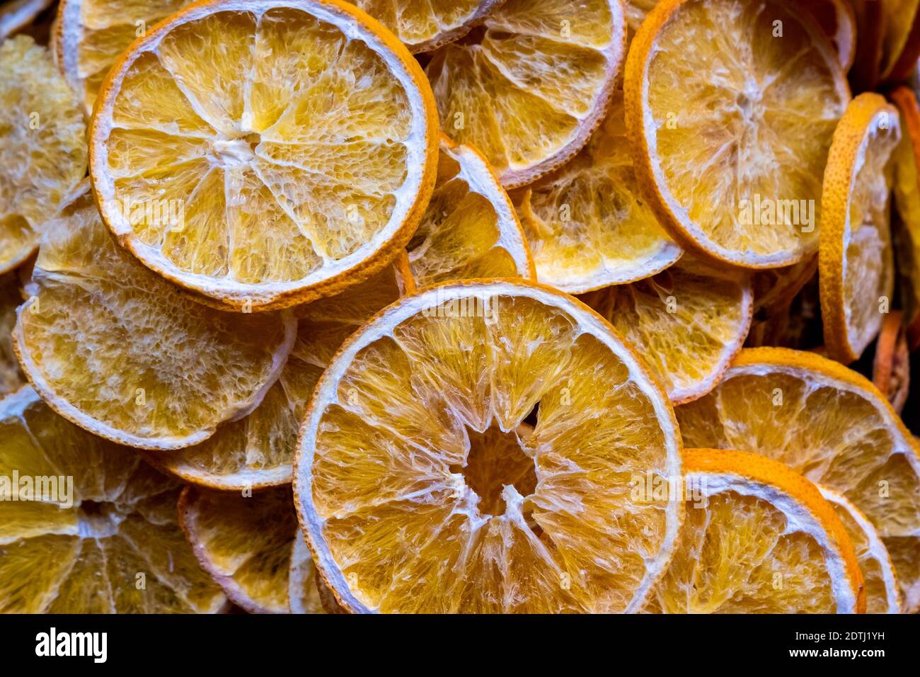 Primo piano di fette arancioni secche Foto Stock