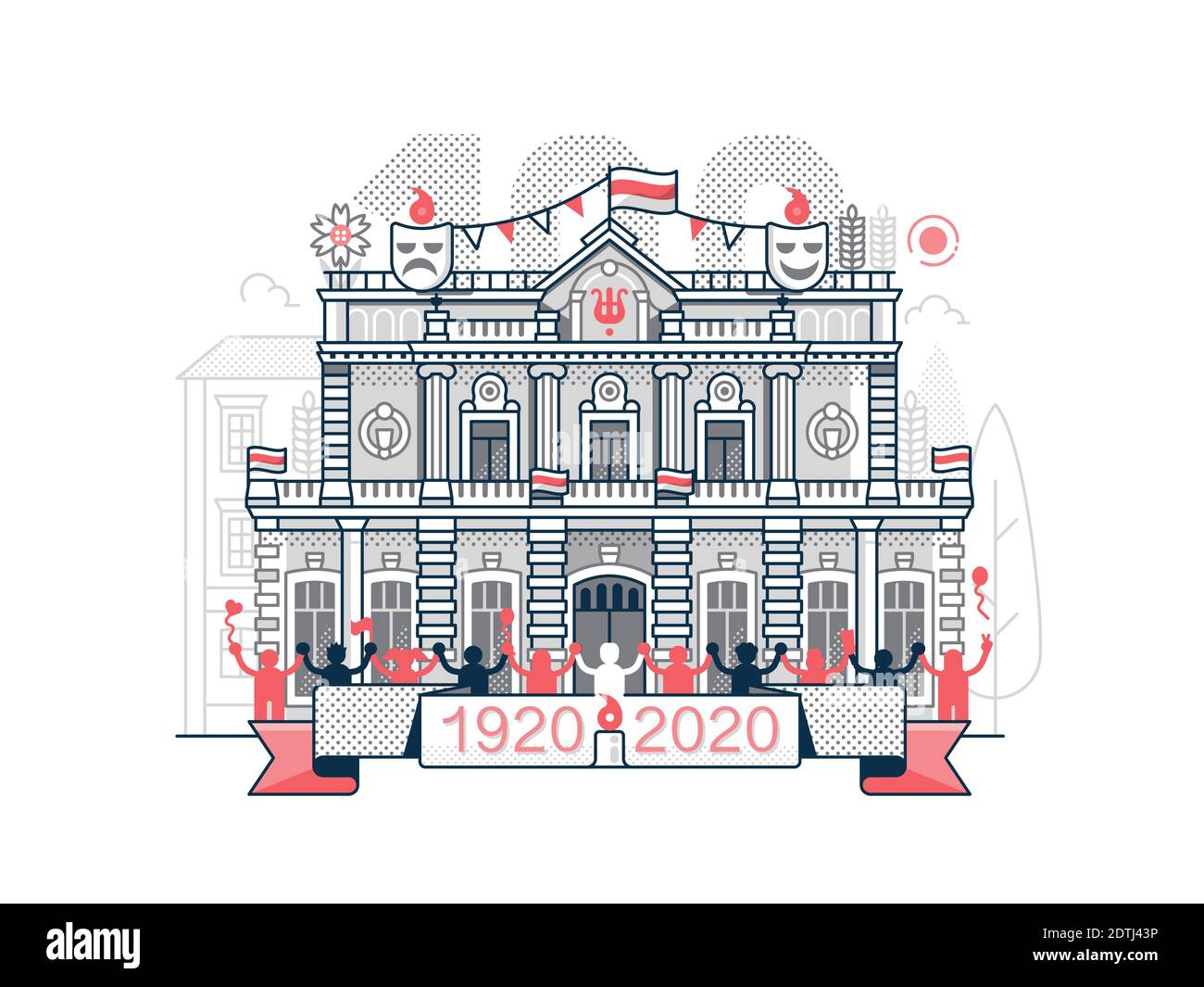 Teatro drammatico Kupalauski scena in Line Art Illustrazione Vettoriale