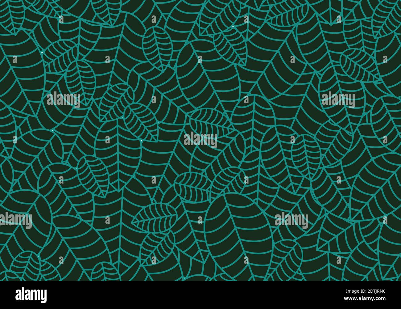 Ripetizione lineare senza giunture delle lamelle. Ornamento orizzontale foglia verde pianta. Per etichette, confezioni o tessuti. Foglie sparse caoticamente. Illustrazione Vettoriale