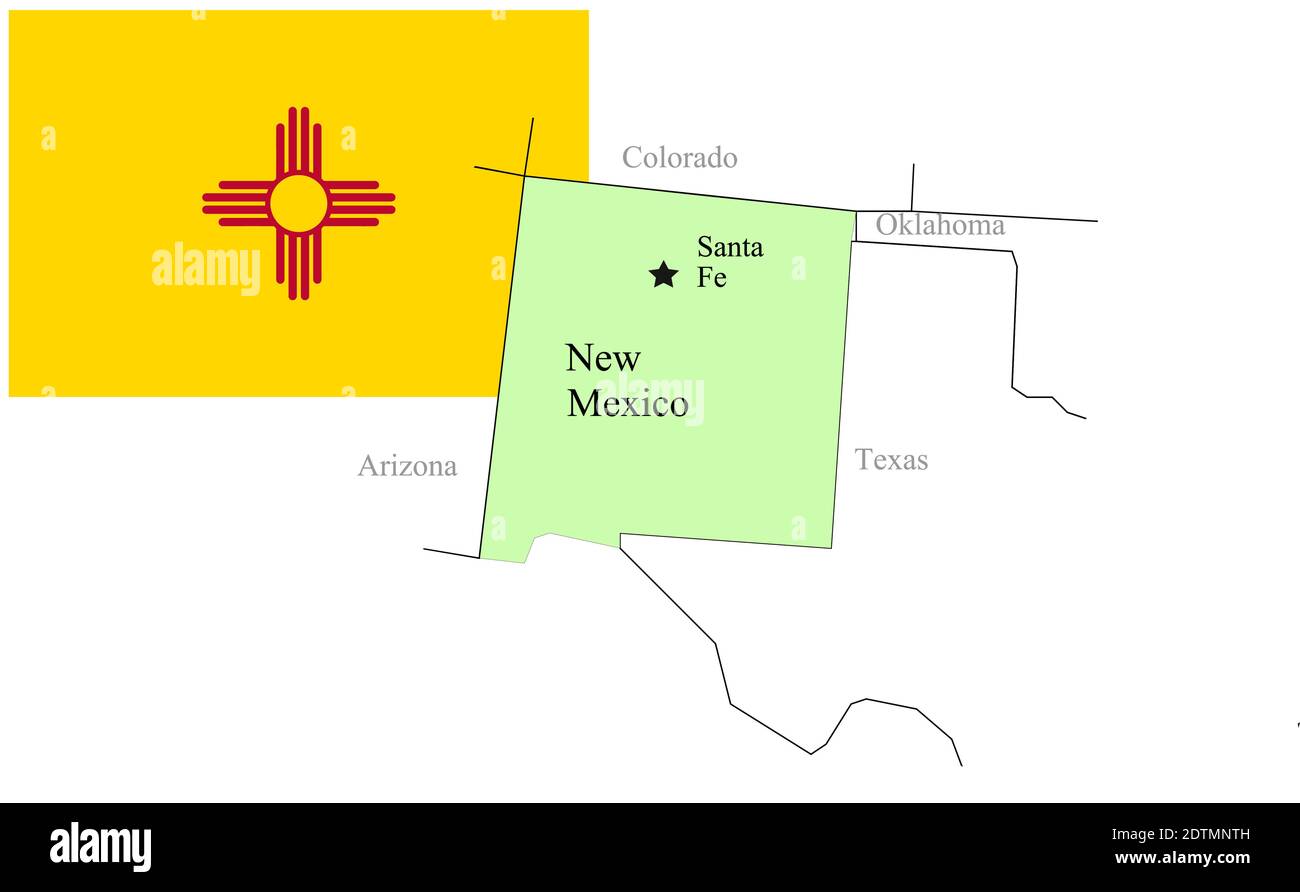 Bandiera e mappa del New Mexico degli Stati Uniti, illustrazione vettoriale Illustrazione Vettoriale