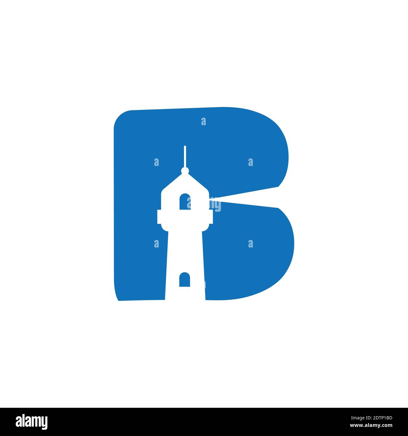 Lettera B immagine vettoriale del logo del faro. Faro con lettera B in negativo spazio disegno logo immagine vettoriale Illustrazione Vettoriale