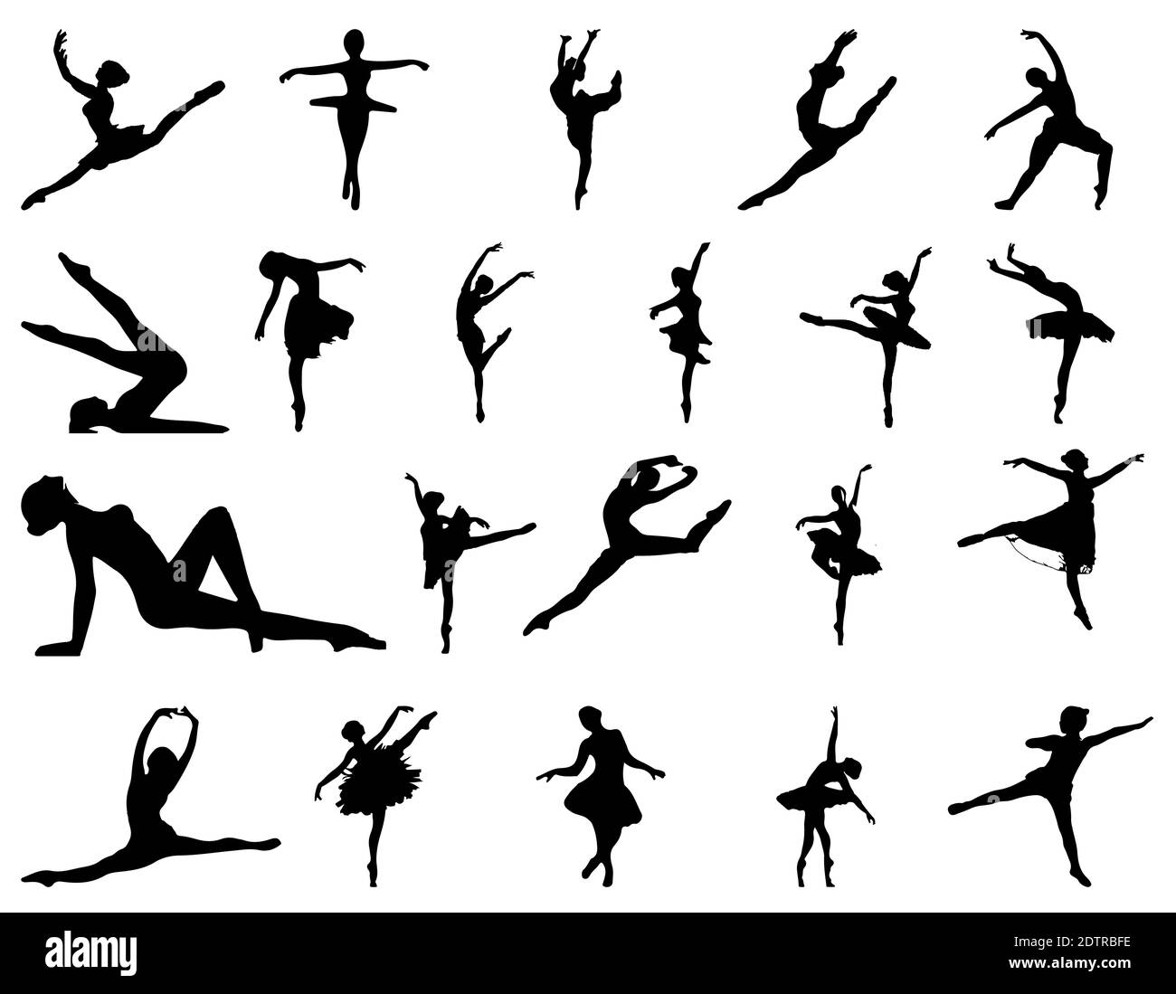 Una serie di sagome di ballerine da ballo isolate su un sfondo bianco Foto Stock