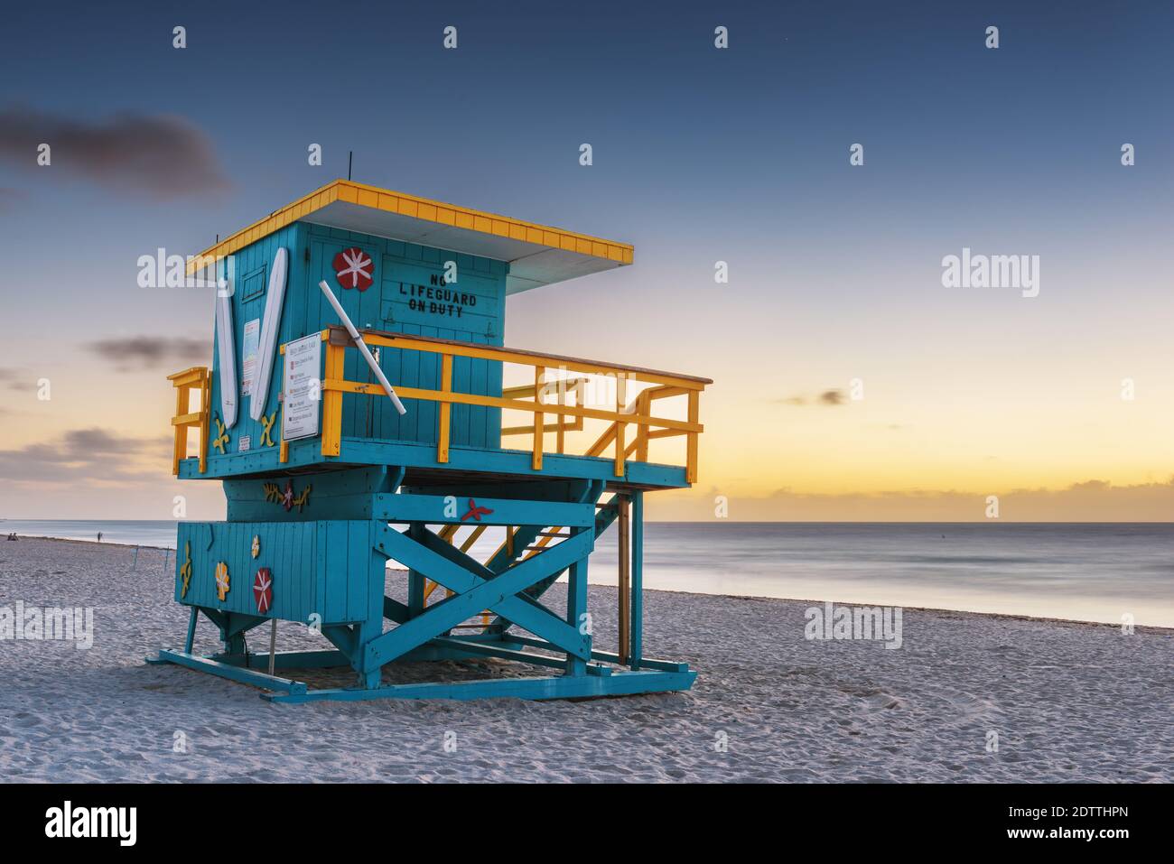 Miami Beach, Florida, USA torre bagnino al mattino. Foto Stock