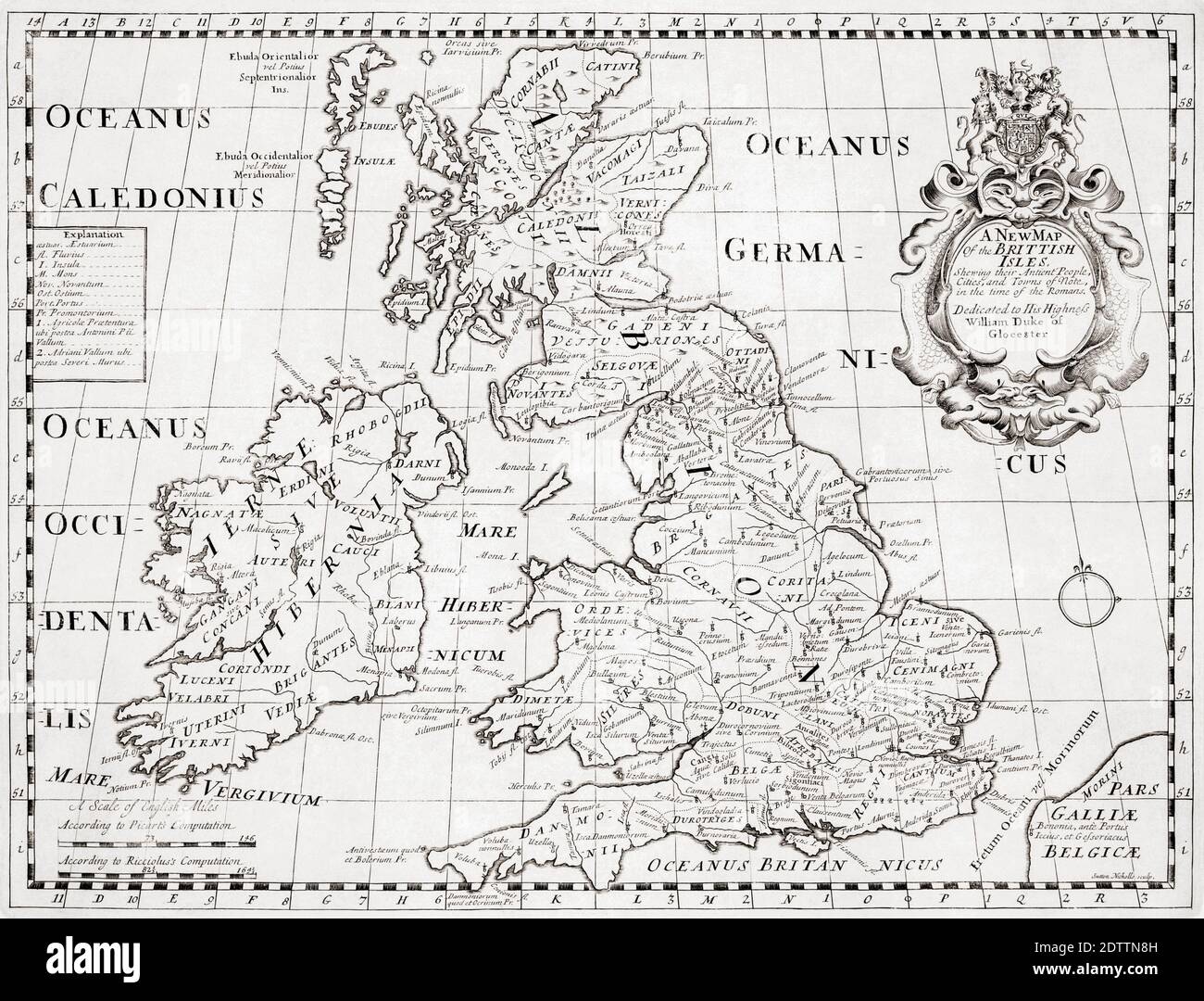 Una nuova mappa delle Isole Britanniche, che mostra i loro antichi popoli, le città e le città di nota, ai tempi dei Romani. Dopo una mappa del cartografo Edward Wells pubblicato nel 1800 in un atlante intitolato A New Set of Maps sia di Antioenza e Geografia attuale, ecc. Foto Stock