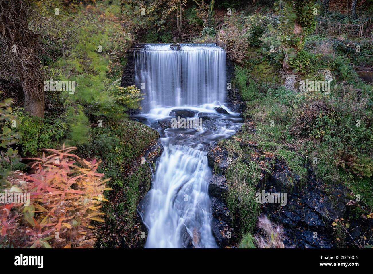 Waulkmill Waterfall, Ingersley vale, vicino a Bollington, Cheshire, Inghilterra, REGNO UNITO Foto Stock