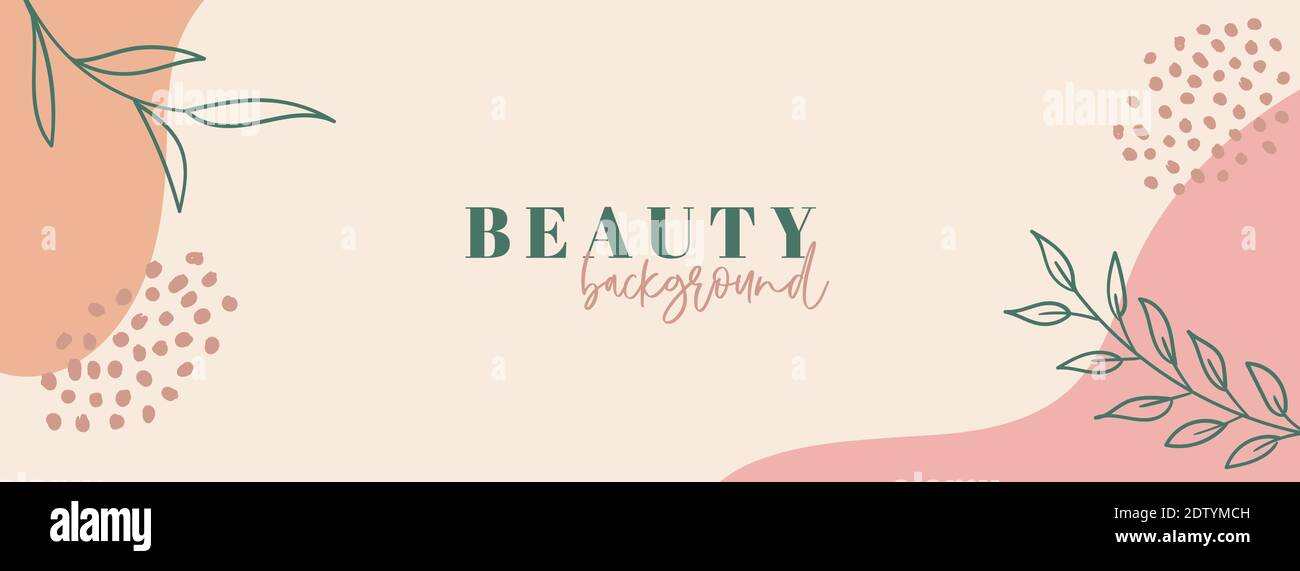 Banner lungo astratto floreale minimal. Sfondo vettoriale con forme organiche e spazio di copia per il testo Illustrazione Vettoriale