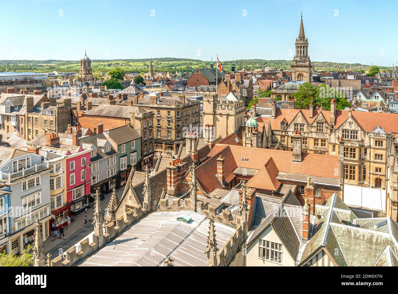 Vista sulla città di Oxford, vista dalla St Mary's Church Tower, Oxfordshire, Inghilterra Foto Stock