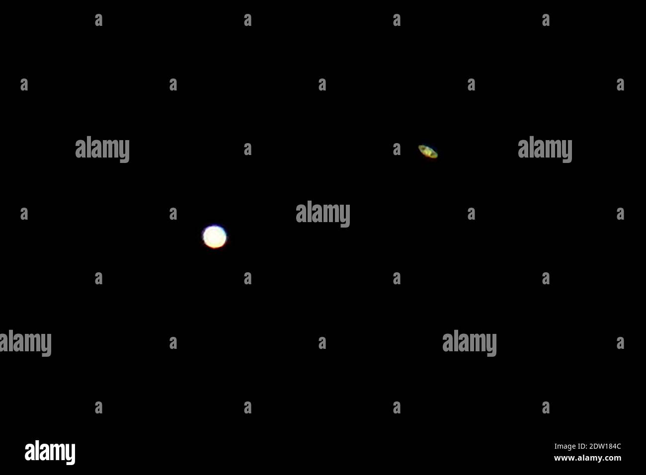 Congiunzione dei pianeti Giove e Saturno Foto Stock