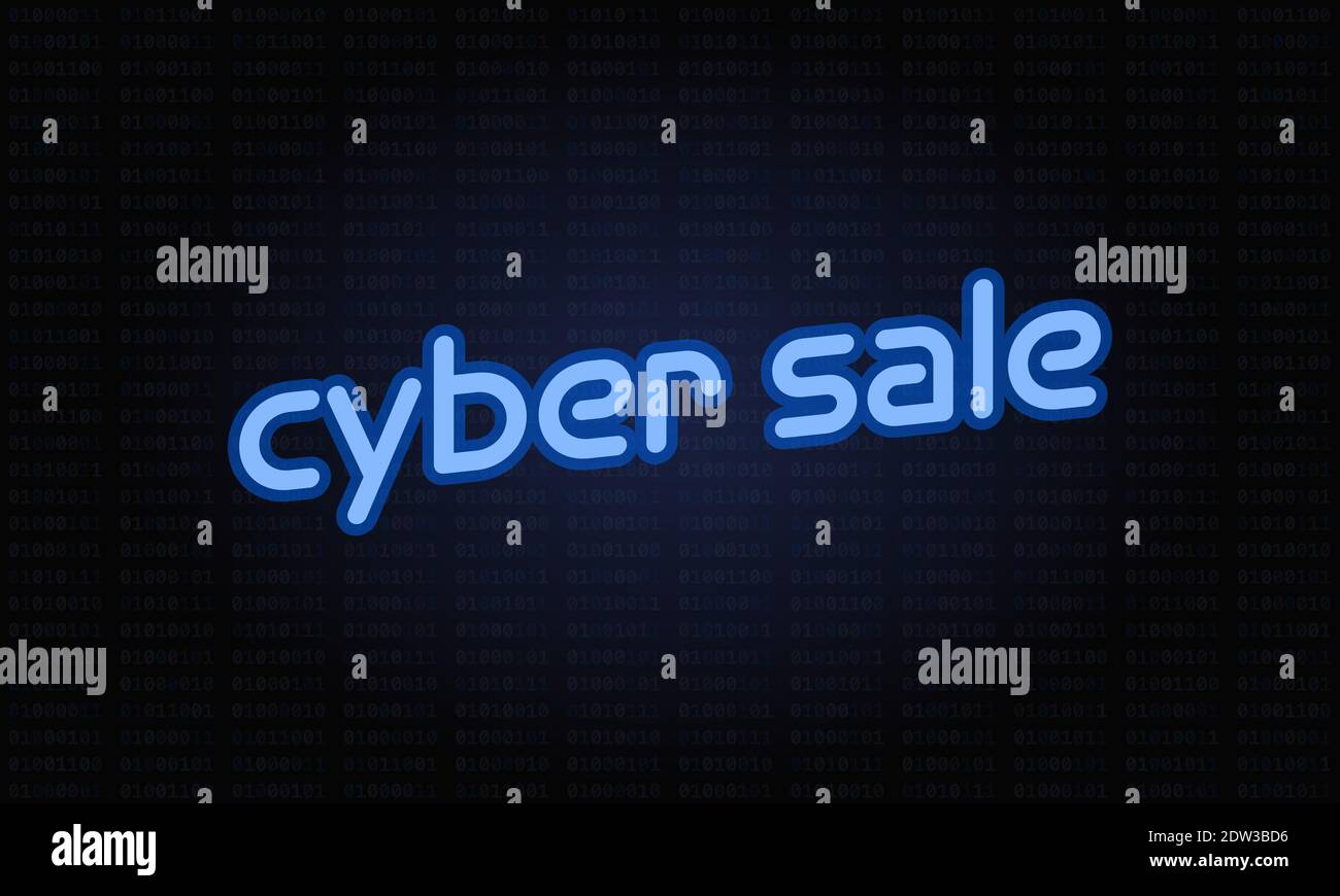 Cyber sale blu su sottile sfondo di codice binario. (il codice binario dice 'vendita della settimana cibernetica') Illustrazione Vettoriale