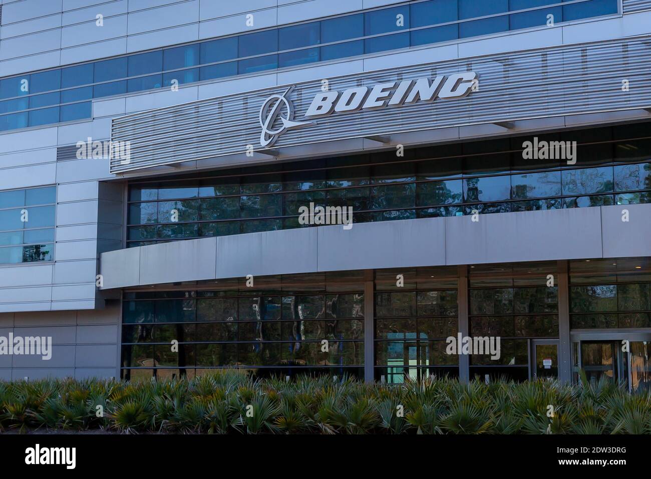 Boeing South Carolina segno sull'edificio a North Charleston, Stati Uniti. Foto Stock