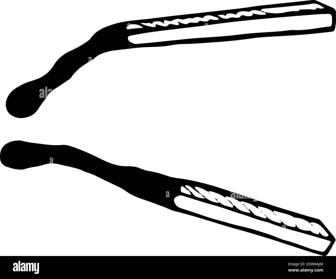 Set di due fiammiferi di contorno. Schizzo del contorno disegnato a mano delle corrispondenze. Semplici elementi di doodle. Grafica vettoriale. Illustrazione Vettoriale
