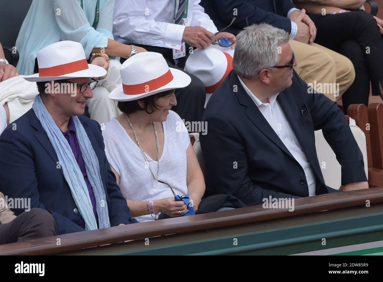 Ruth Elkrief e Frederic Cuvillier al French Tennis Open 2014 a Roland-Garros Stadium, Parigi, Francia, il 1° giugno 2014. Foto di Henri Szwarc/ABACAPRESS.COM Foto Stock