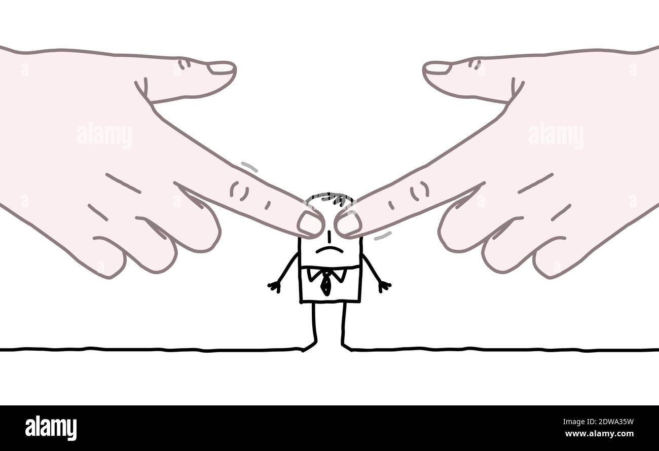 Occhi di chiusura di un cartoon disegnati a mano dalle mani Big Human Uomo Illustrazione Vettoriale