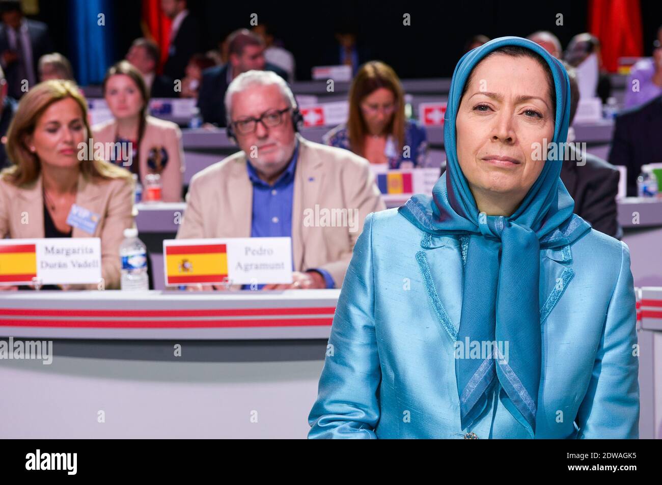 Maryam Rajavi, presidente del Consiglio Nazionale della resistenza dell'Iran (NCRI), visto alla riunione annuale della resistenza iraniana a Villepinte, a nord di Parigi, Francia, il 27 giugno 2014. Migliaia di iraniani esiliati e dignitari di molti paesi hanno partecipato all'incontro. Foto di Ammar Abd Rabbo/ABACAPRESS.COM Foto Stock